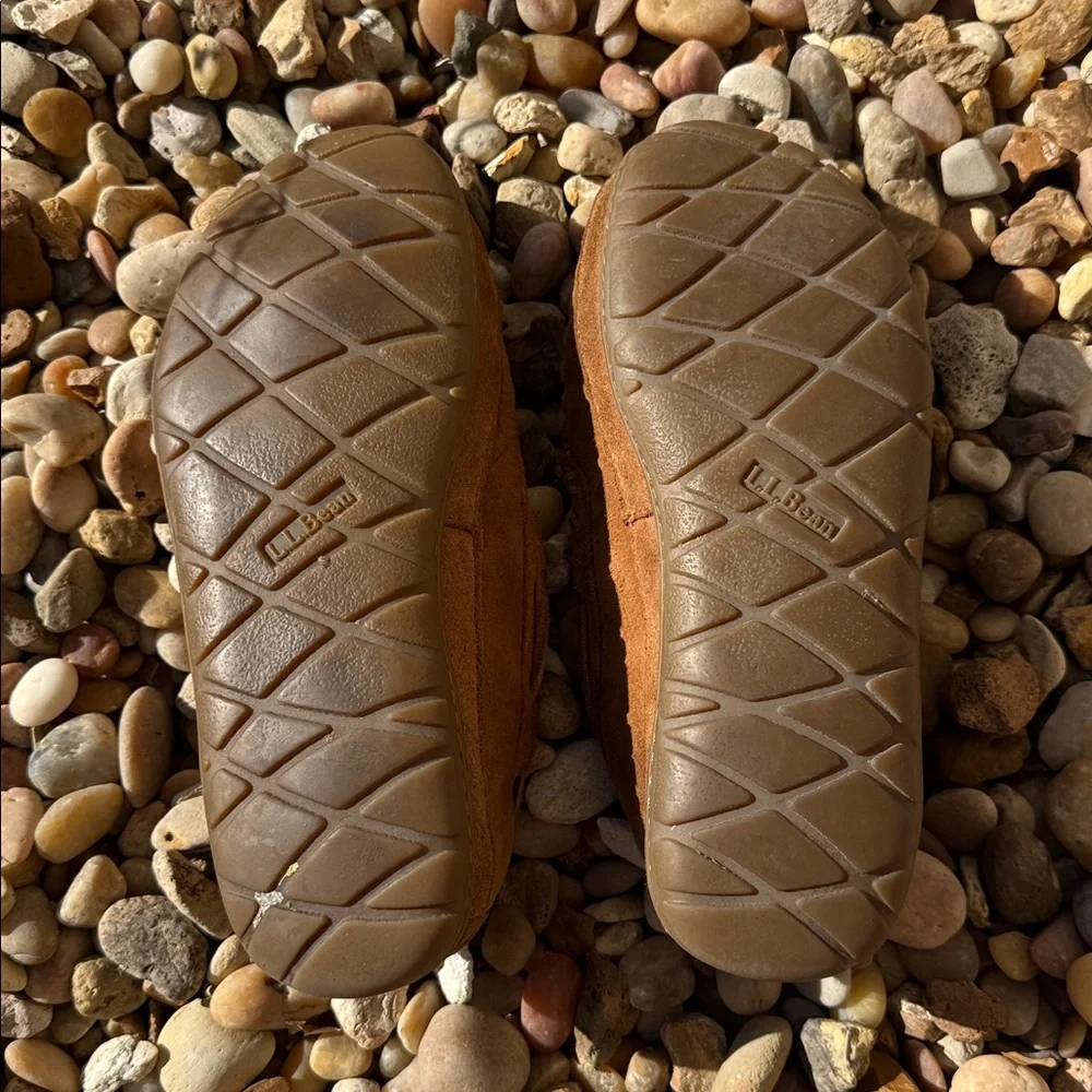 Suede Moccasin Slippers LL Bean Cozy Brown Men’s Size 9